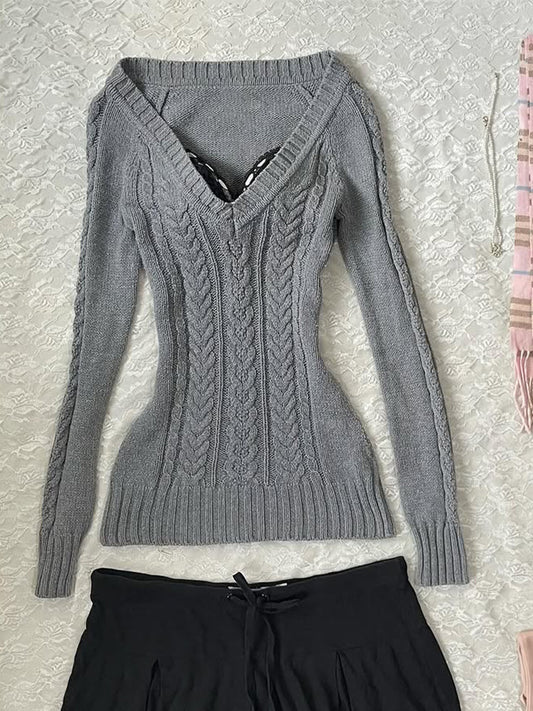 Gray Twist Knitted Top
