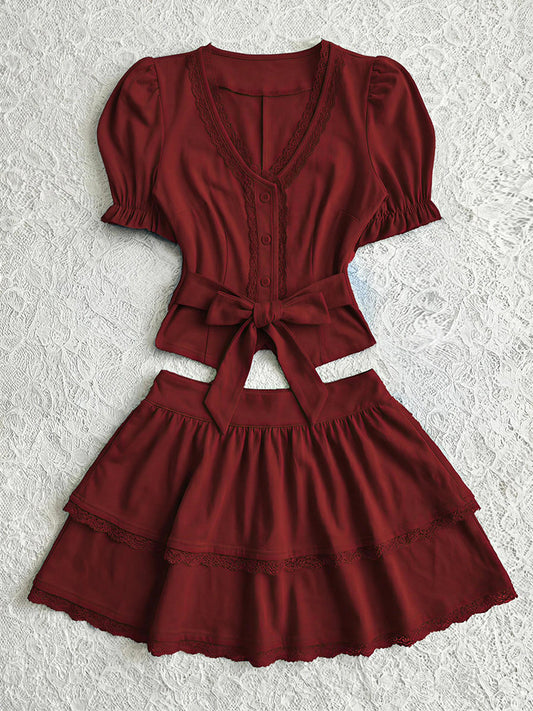 retro v-neck red coord