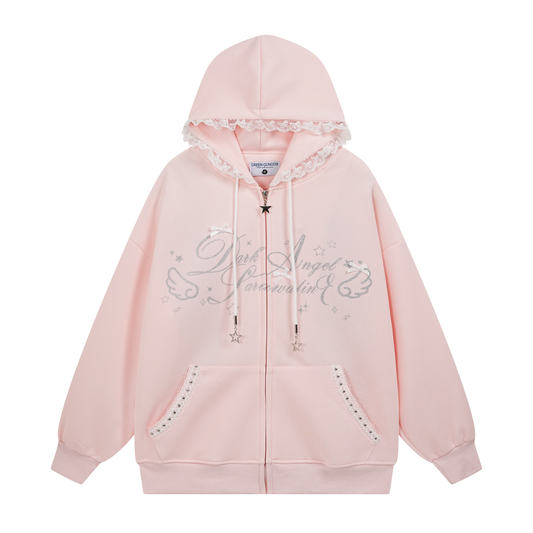 coquette lace bow hoodie jacket