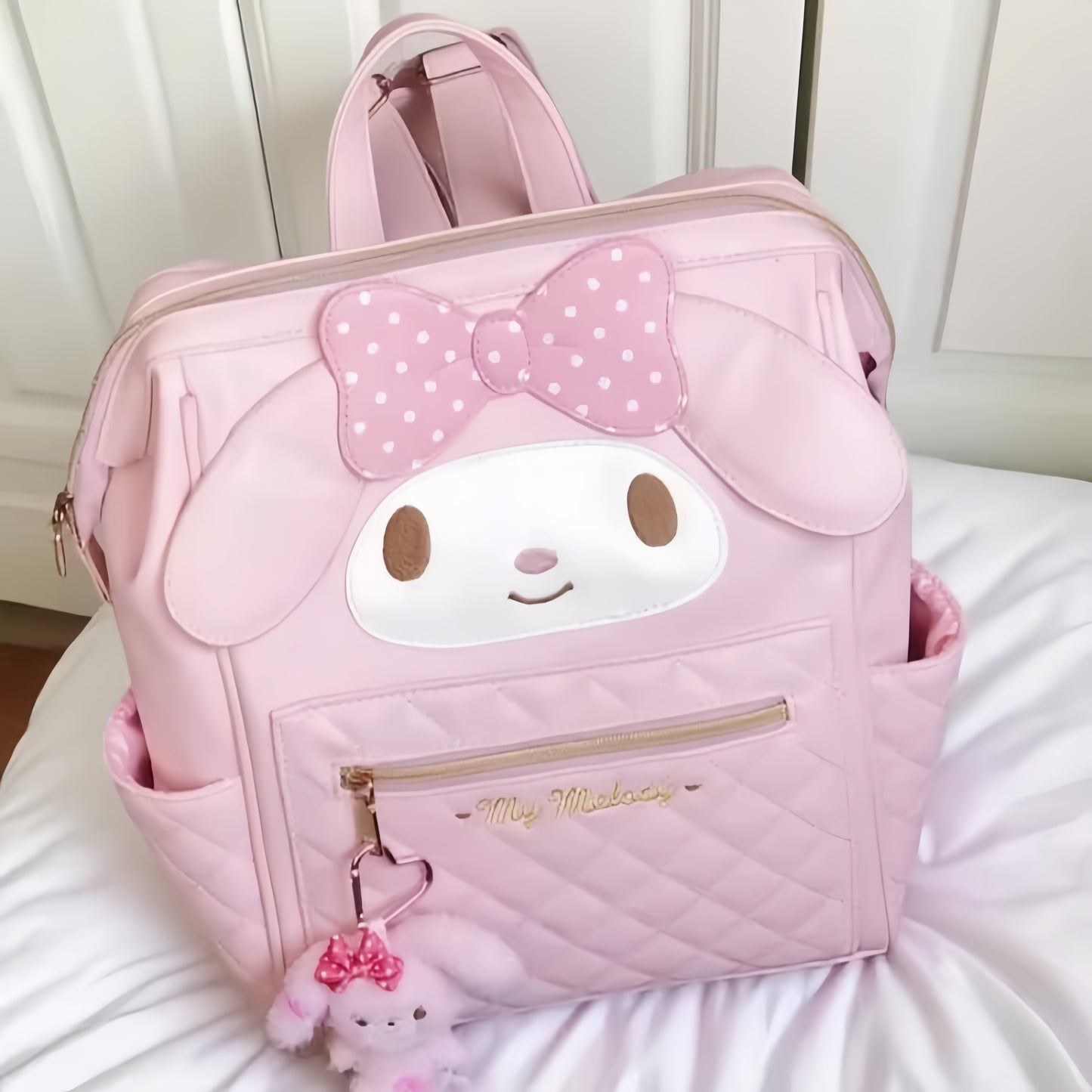 melody pink leather kawaii backpack