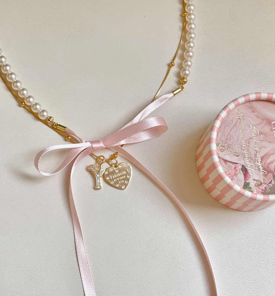 Bow Pearl Love Letters Necklace