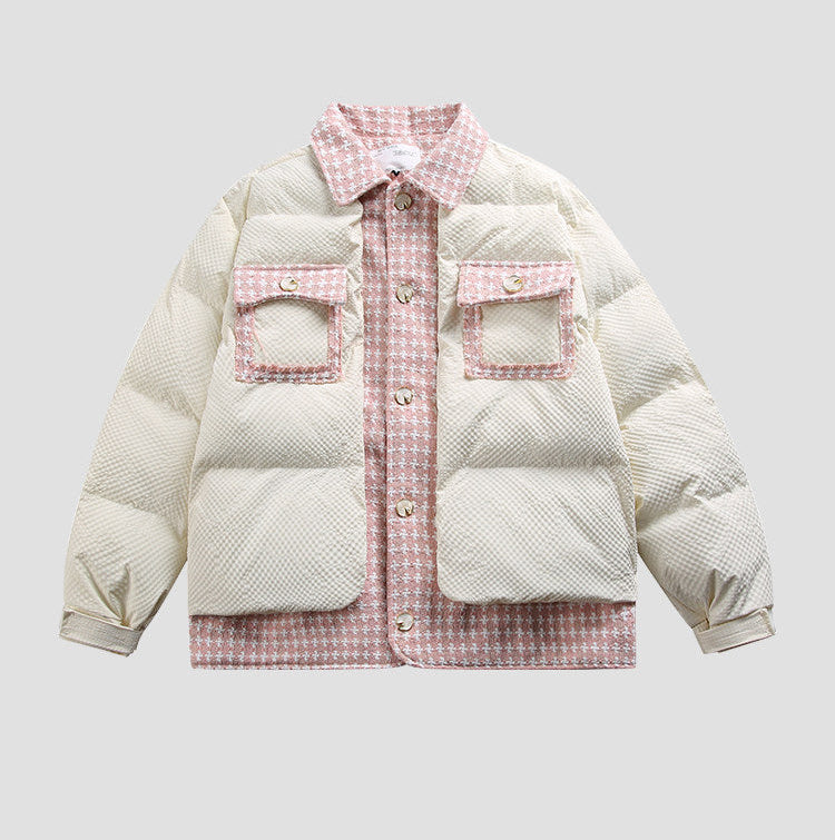 Checkered Spliced Lapel Cotton Jacket