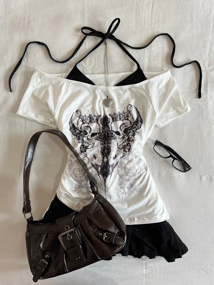 retro goth two-piece white shirt