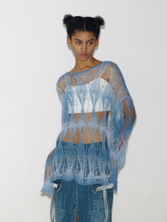 Diamond-shaped Hollow Knitted Blouse