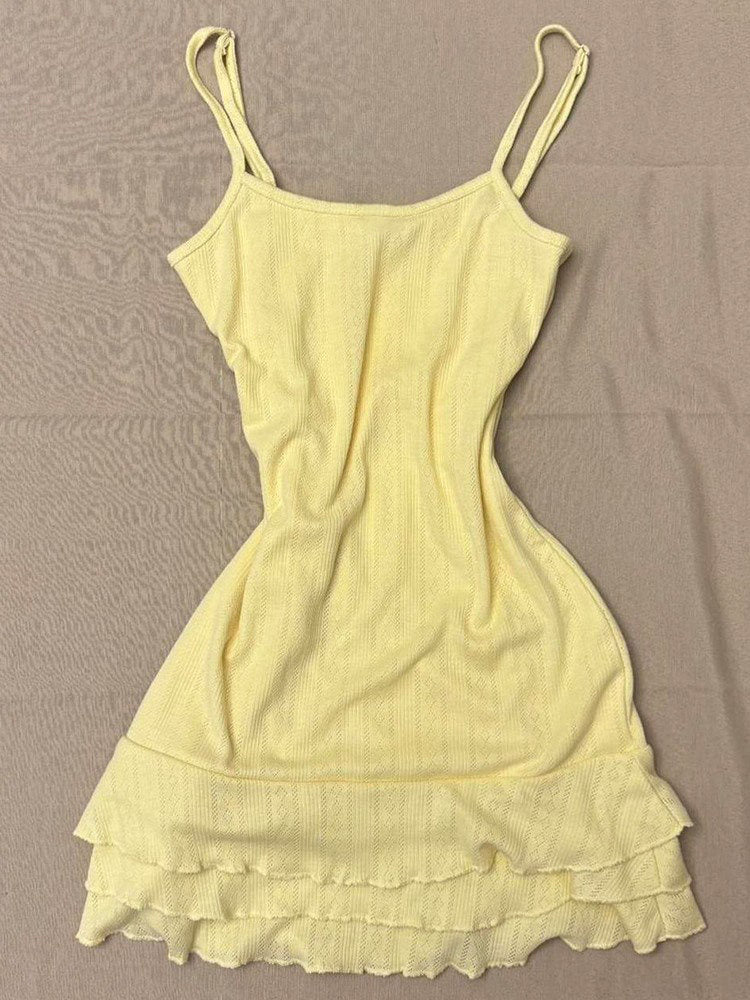retro yellow suspender dress