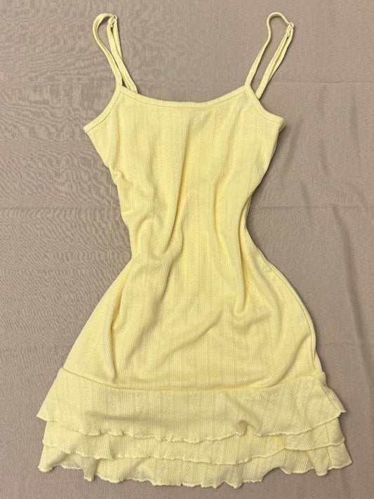 retro yellow suspender dress