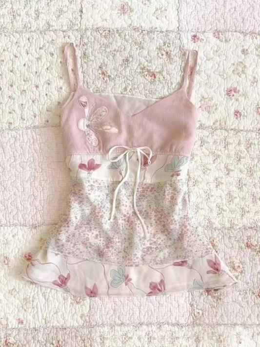 French Pink Floral Tank Top