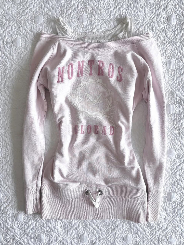 coquette pink off-shoulder sweatshirt