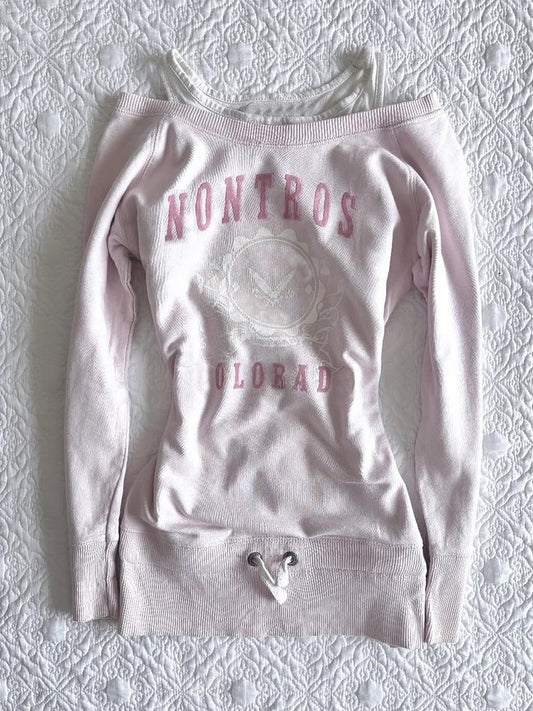 coquette pink off-shoulder sweatshirt