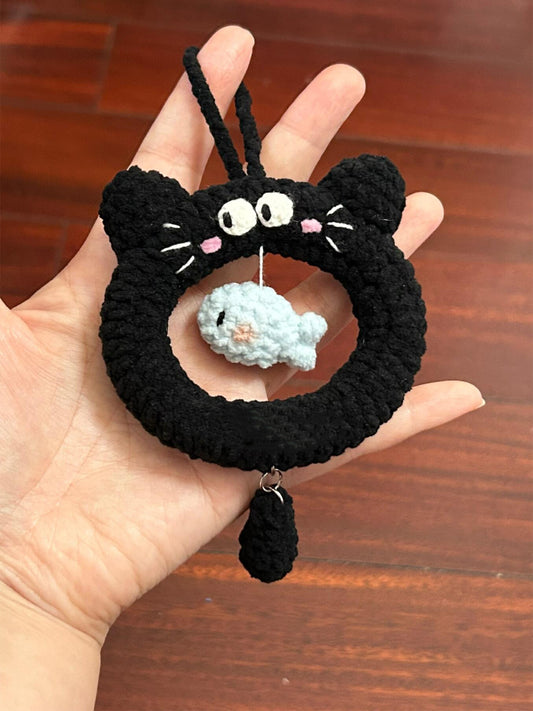 diy wool little black cat pendant