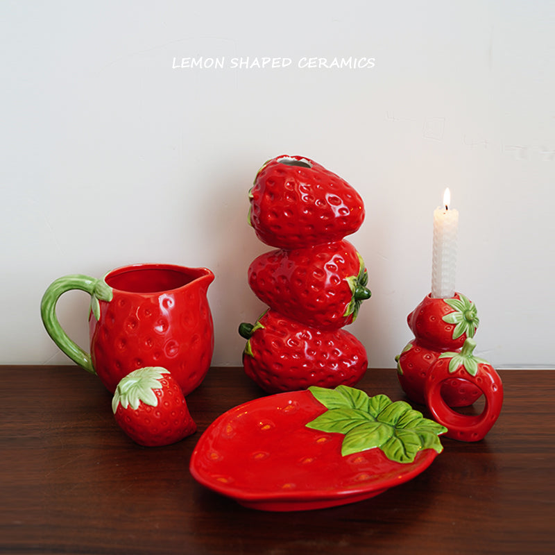 hand-painted strawberry shape ceramic dinner plate
