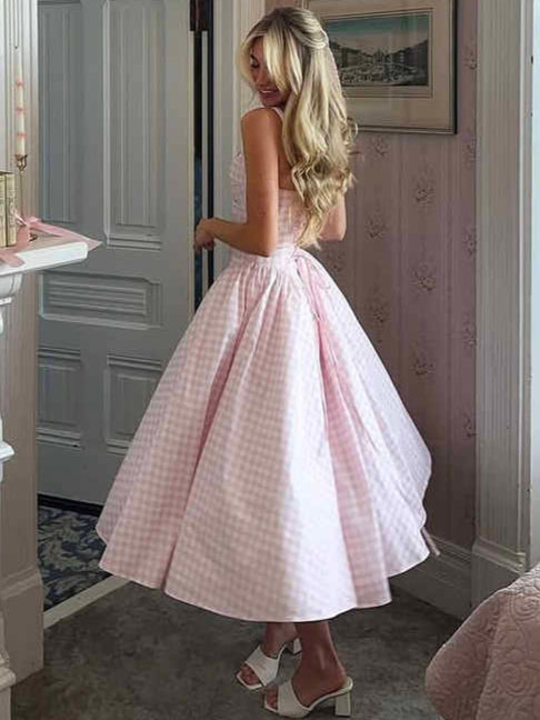 French Pink Plaid Suspender Dress