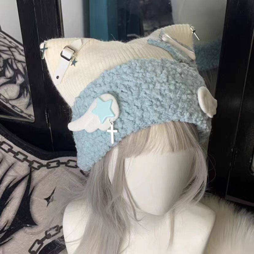 y2k kawaii knit hat