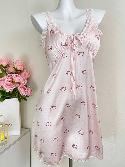 Silk Kitty Suspender Pajamas