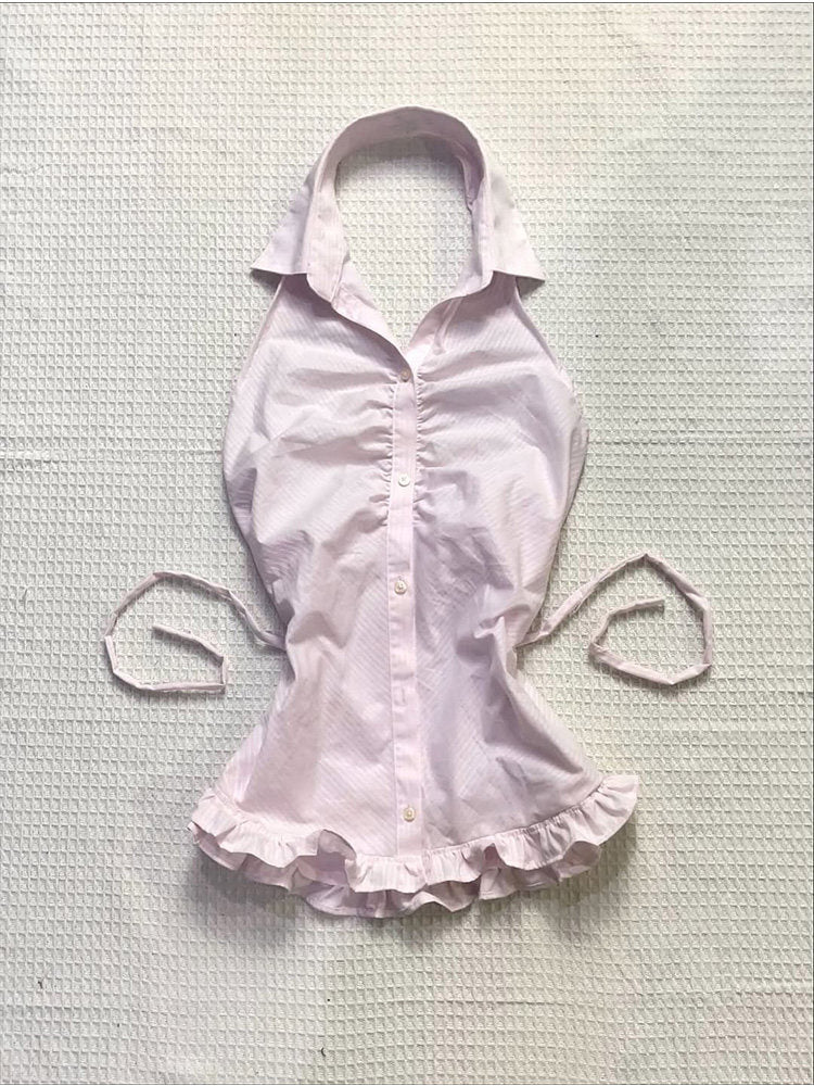 soft girl pink halter-neck top