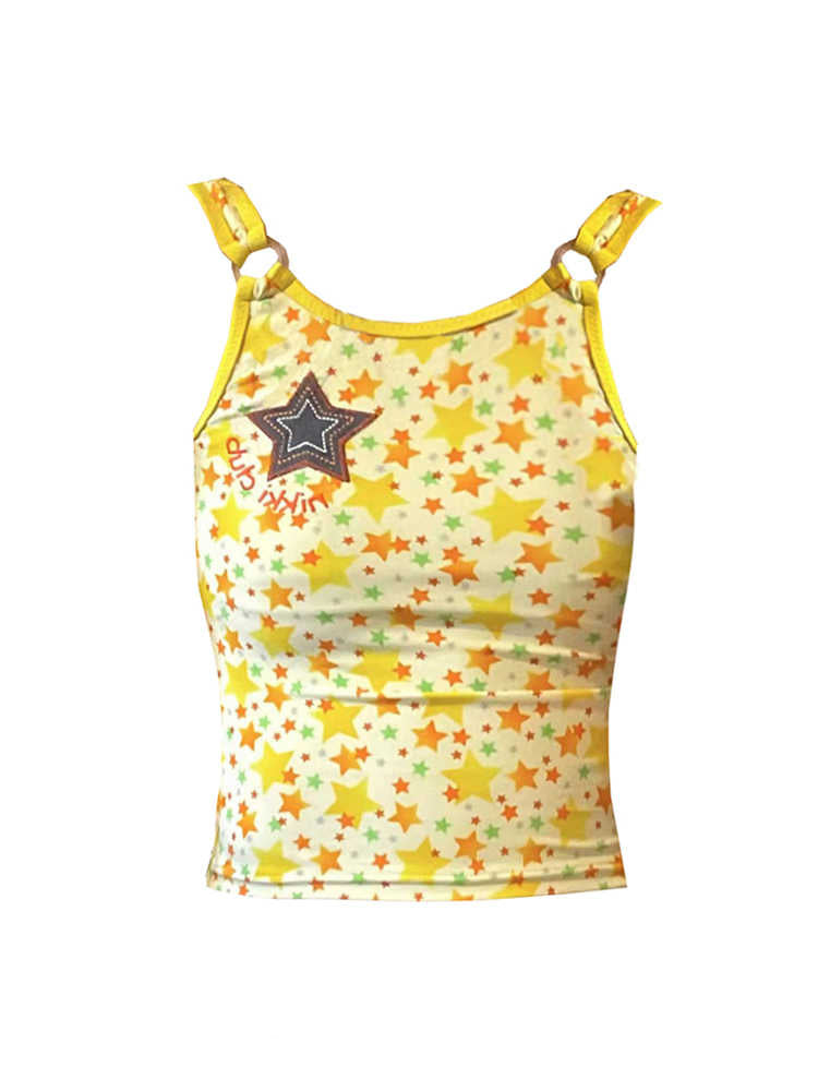 Y2K Yellow Star Printed Tank Top