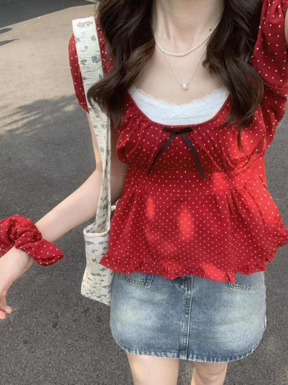 French Chic Red Polka Dot Top