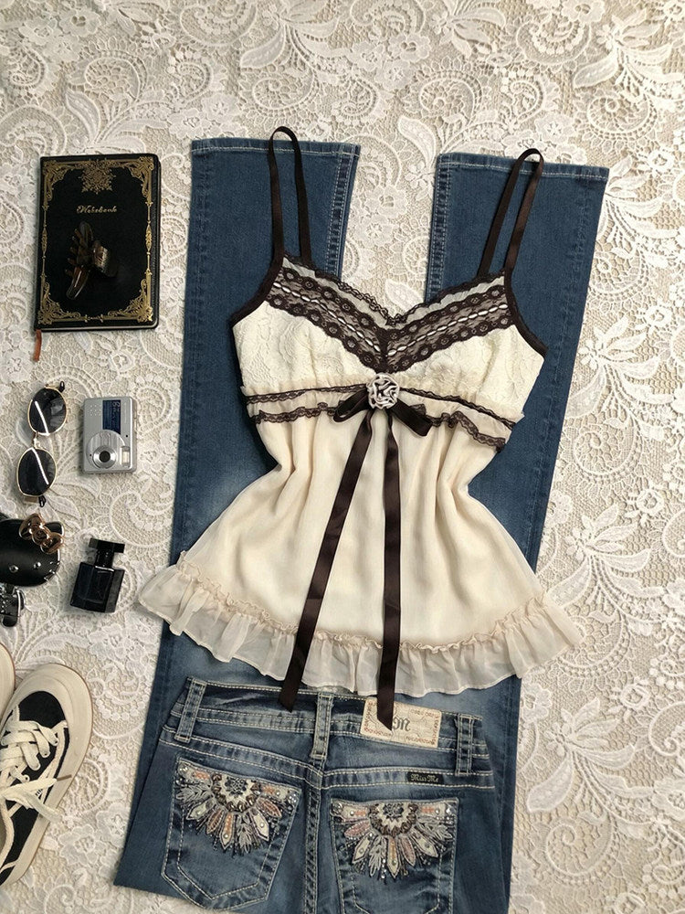 brown bow retro tank top