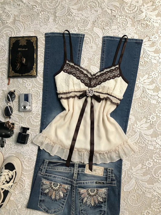 brown bow retro tank top