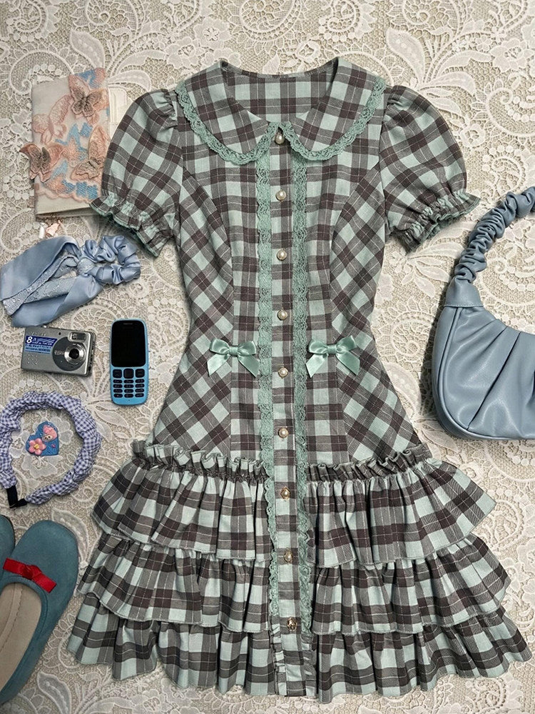 retro green plaid dress