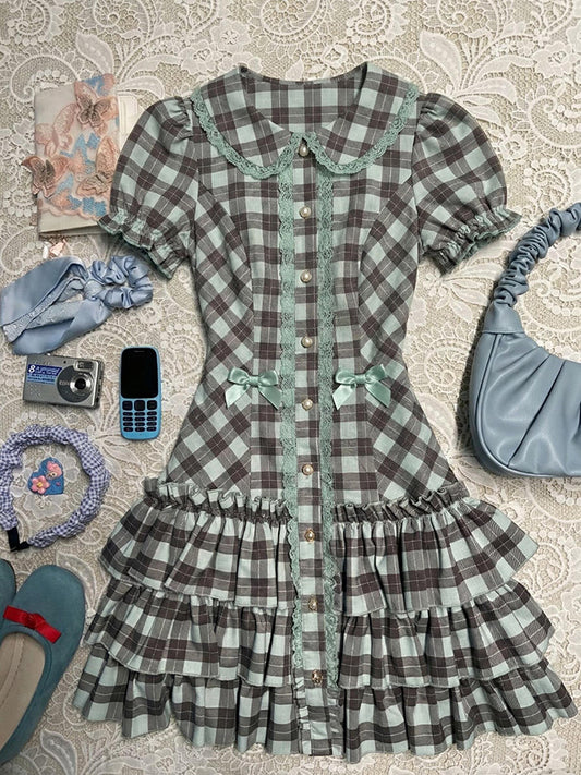 retro green plaid dress