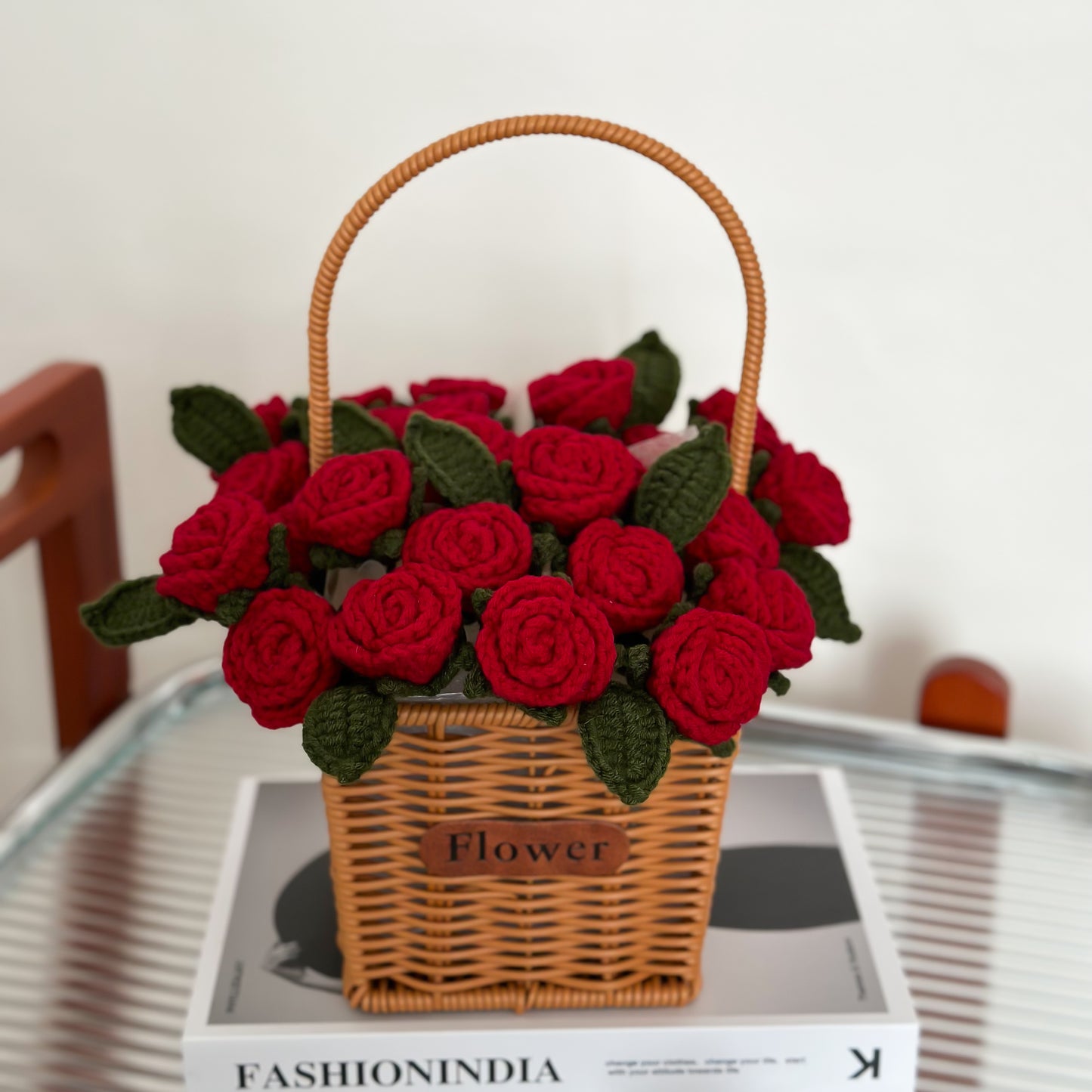 crocheted wool rose bouquet