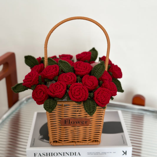 crocheted wool rose bouquet