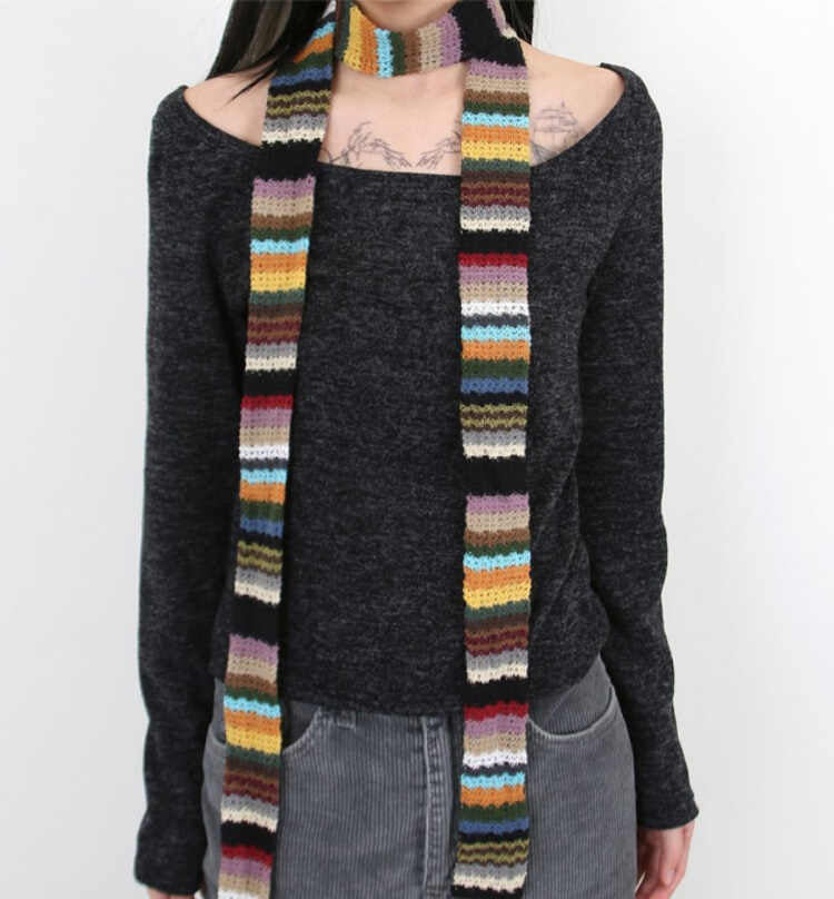 Harajuku Rainbow Long Striped Knitted Scarf