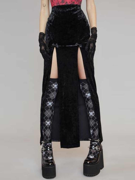 Gothic Velvet Slit Dark Coquette Skirt