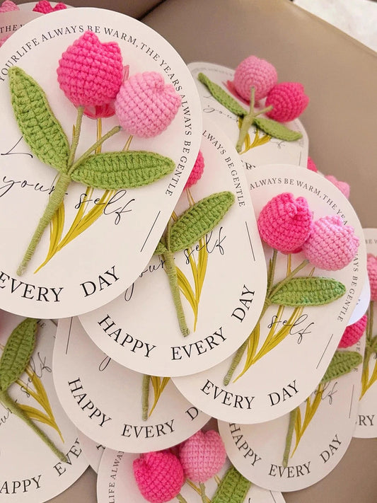 Tulip bouquet wool knitted greeting card