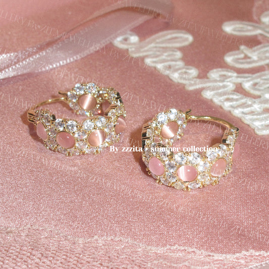 pink diamond ring type kawaii earrings