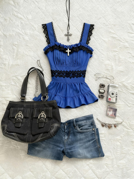 retro blue lace tank top