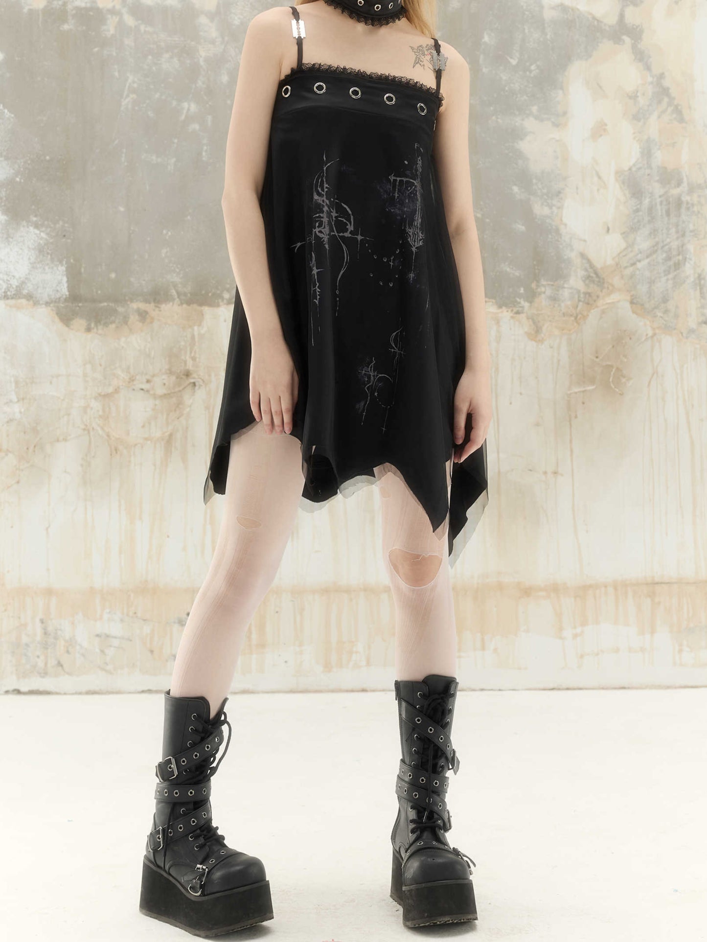 Acubi Punk Satin Irregular Suspender Dress