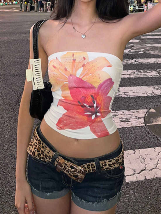 Y2K Flower Print Crop Top