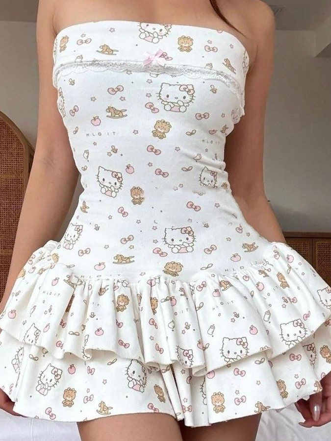 Kitty Printed Tube Top Dress
