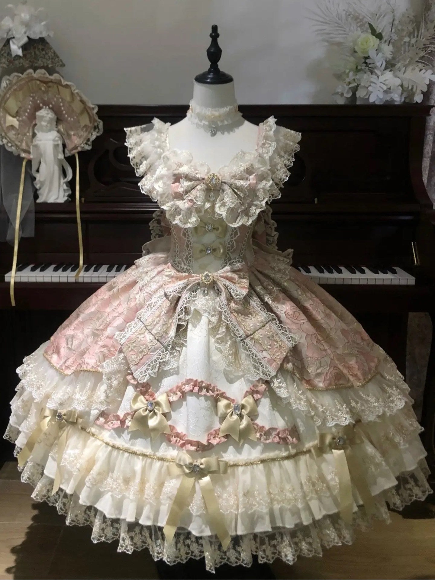 princess lace bow pink dress