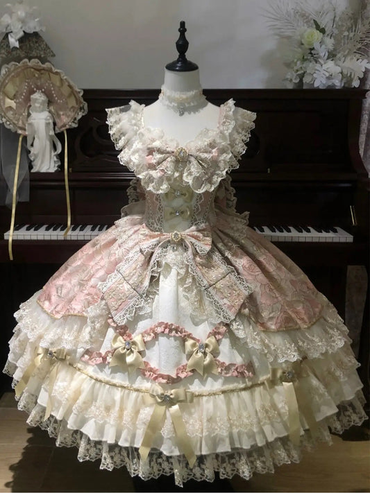 princess lace bow pink dress