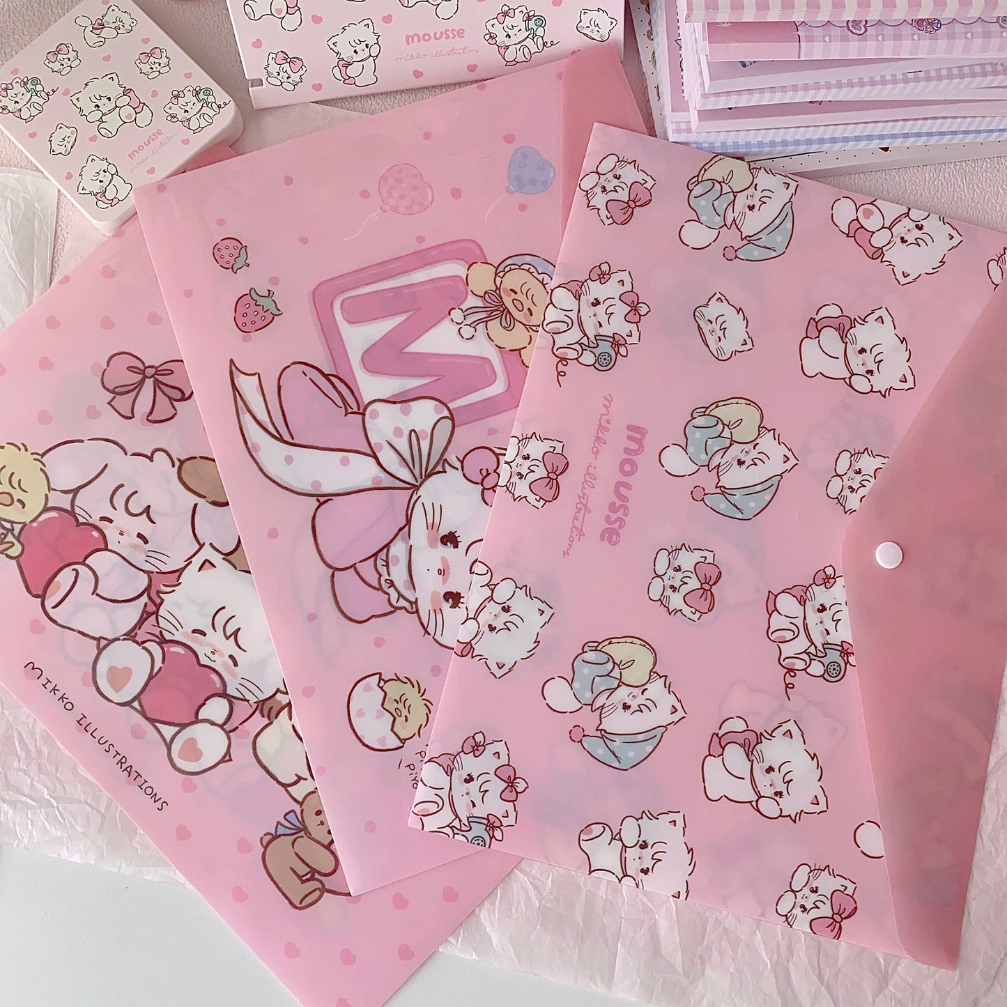 kawaii A4 snap button document bag