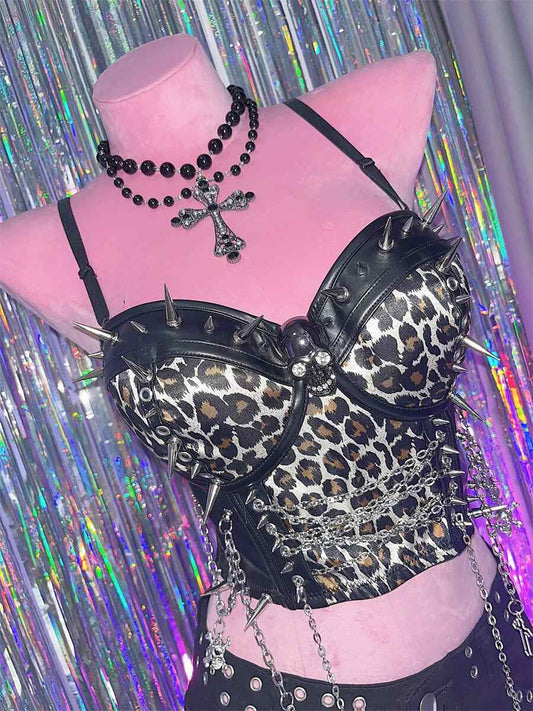 Goth Skull Leopard Cross Metal Top