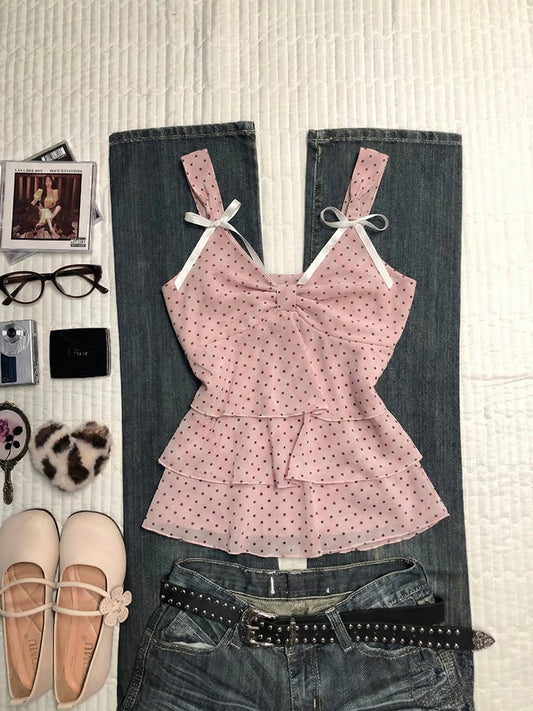 pink polka dots tank top