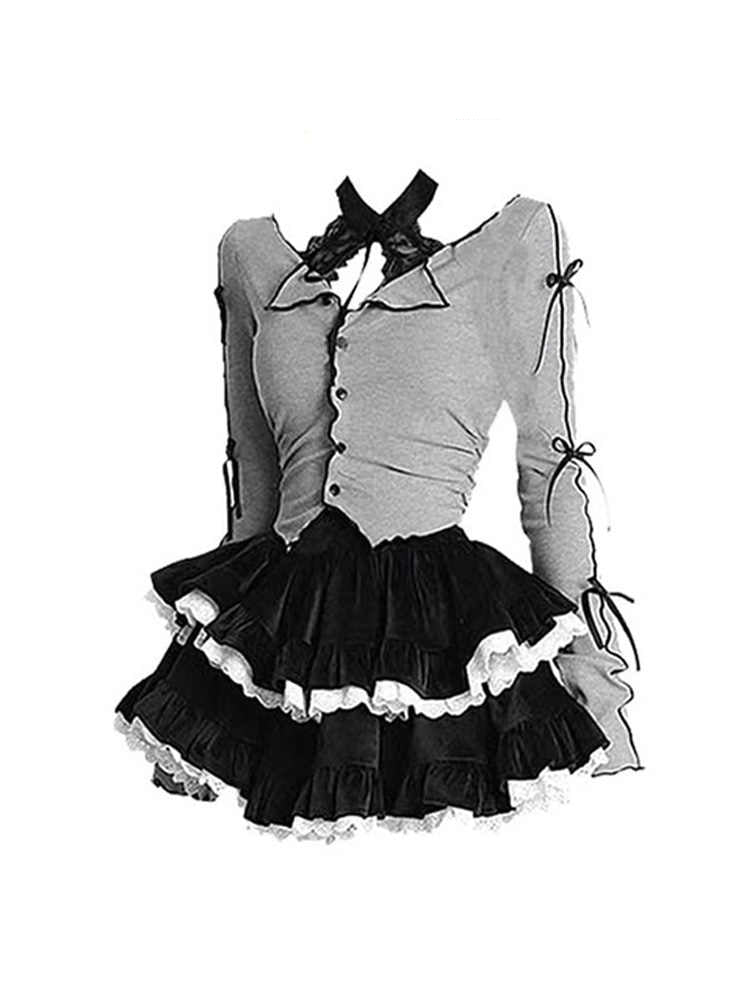 Dark Coquette Ballet Puffy Cake Suit