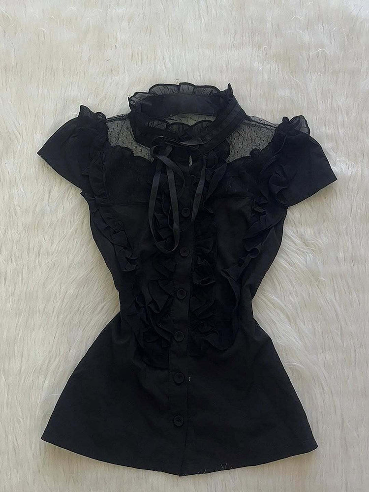 dark coquette mesh bow shirt