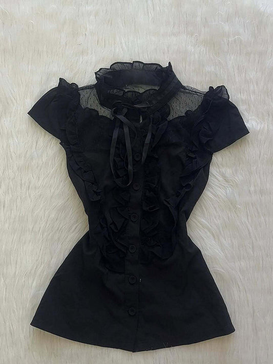 dark coquette mesh bow shirt
