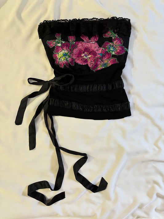 pink flower bow crop top