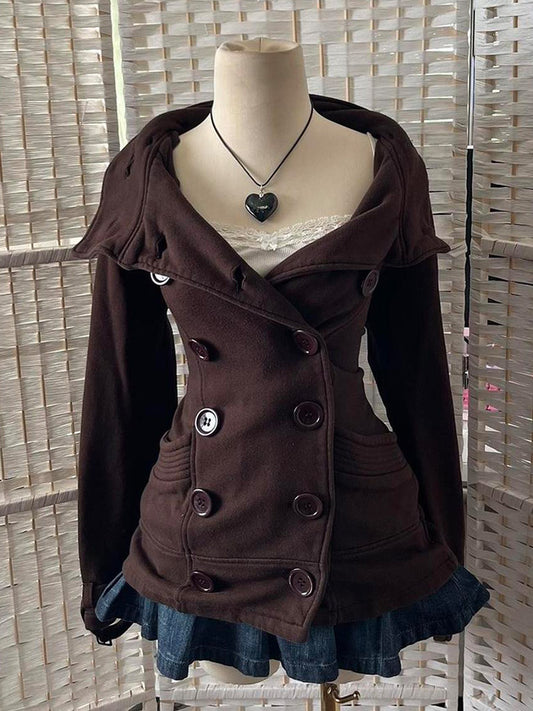 retro brown double-breasted short coat