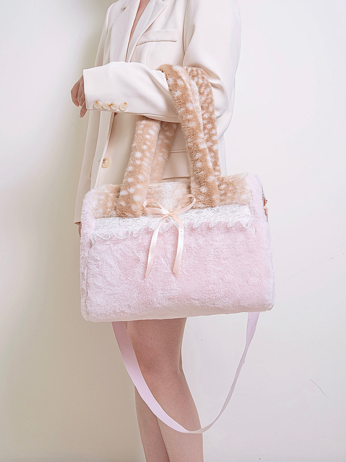 Cute ins style plush deer pattern shoulder bag