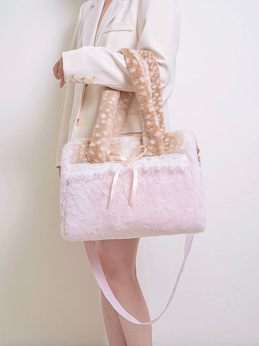 Cute ins style plush deer pattern shoulder bag