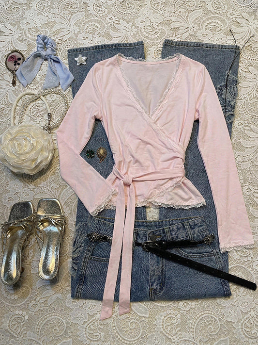 balletcore pink long-sleeved top