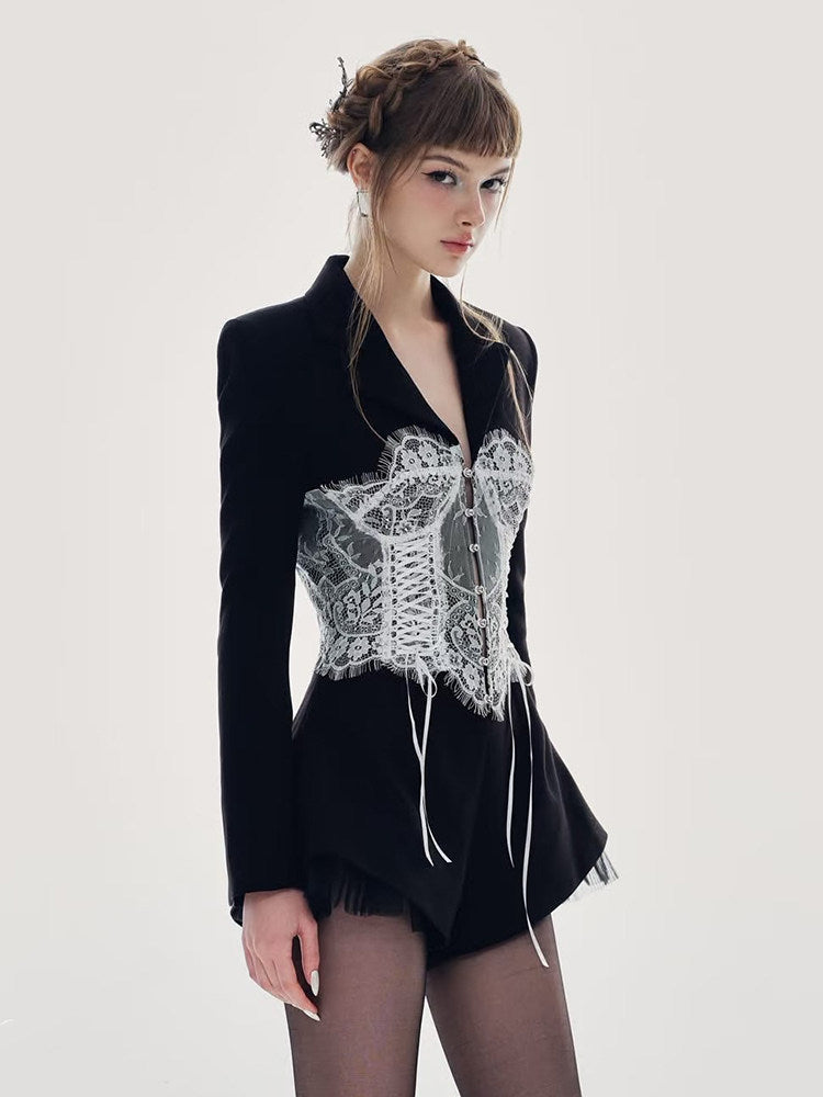 Lace patchwork suit