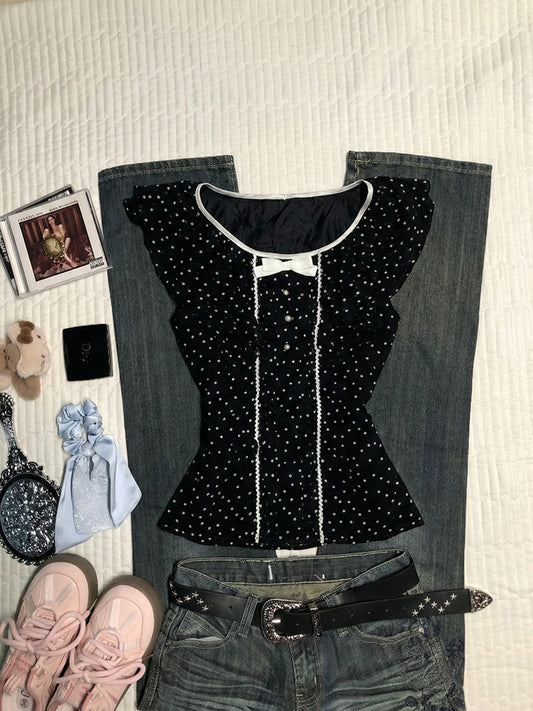 dark coquette polka dots shirt
